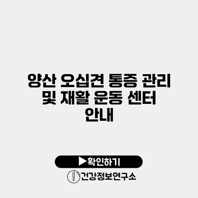 양산 오십견 통증 관리 및 재활 운동 센터 안내