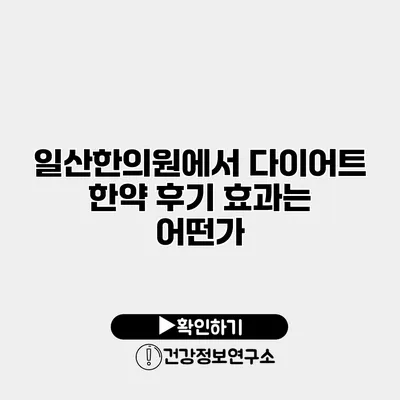 일산한의원에서 다이어트 한약 후기 효과는 어떤가?