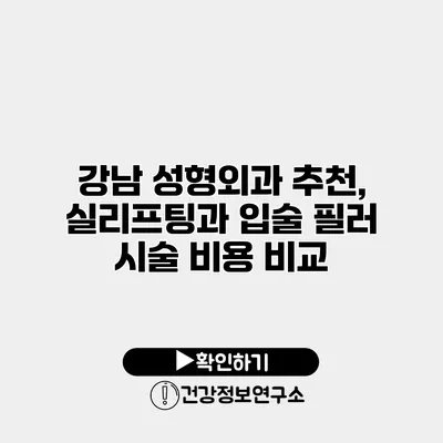 강남 성형외과 추천, 실리프팅과 입술 필러 시술 비용 비교